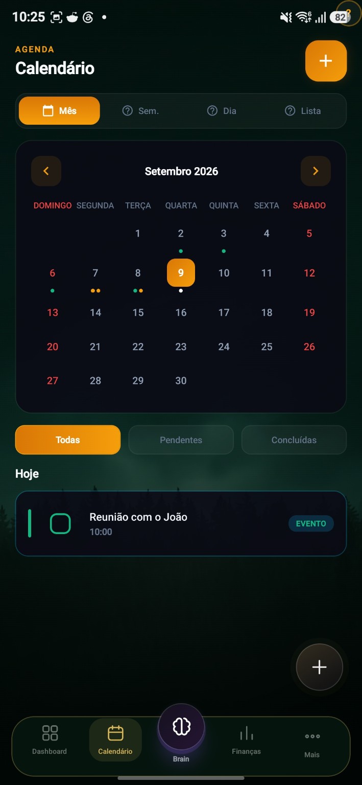 Calendário da Tutaris com vistas de mês, semana, dia e lista, e um evento agendado