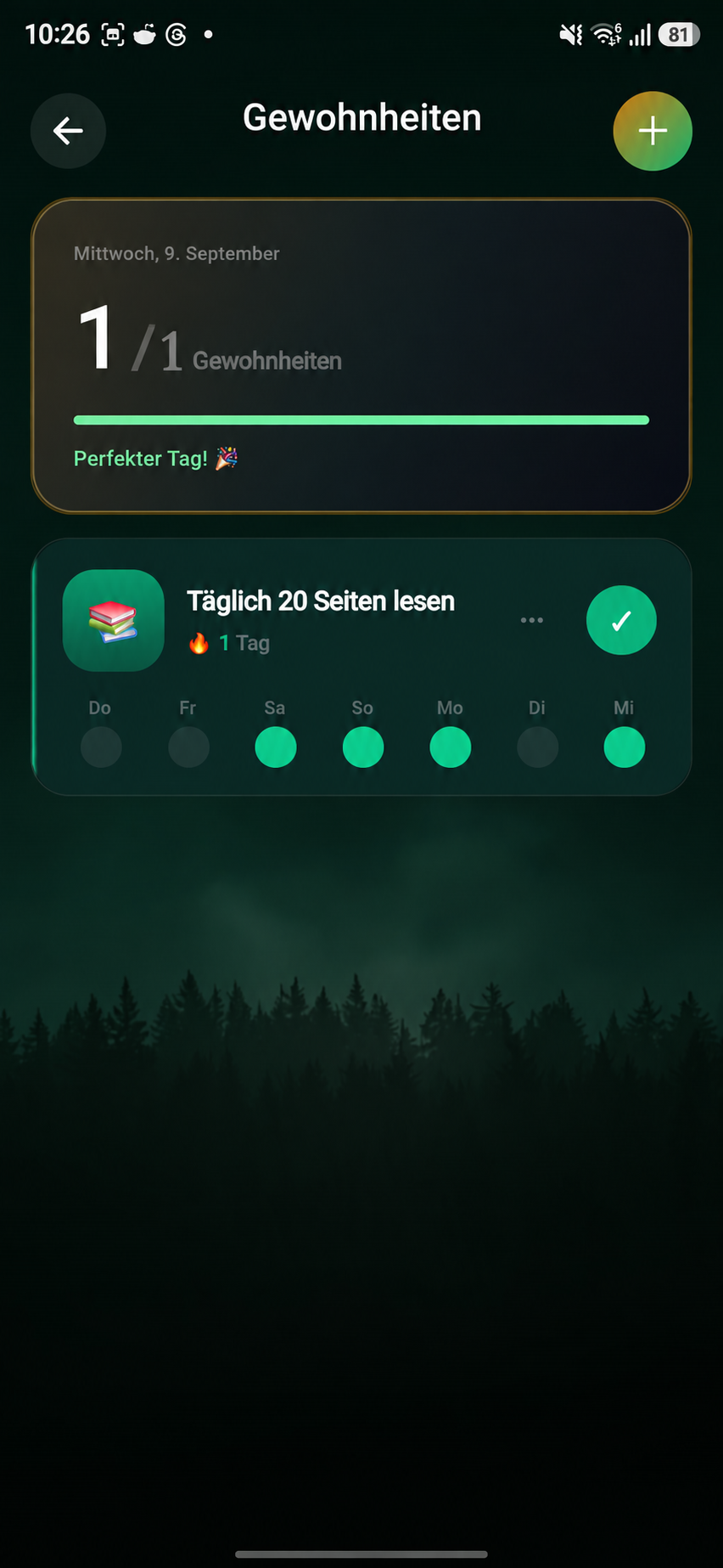 Tutaris-Gewohnheiten mit täglichem Lesen und Wochenübersicht. Ins Deutsche übersetzte Ansicht.